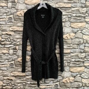 #08 Y2K Wet Seal Button Down Tie Waist Black Gray Cardigan Sweater Vintage Med